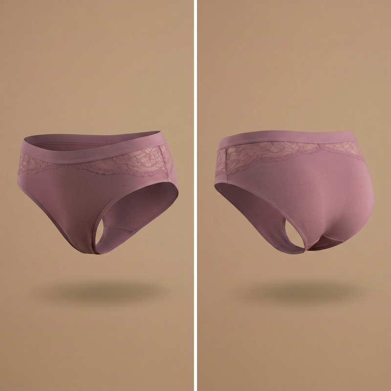 Floena Leakproof Bamboo Lace Brief — lila bambusove čipkaste menstrualne hlačke