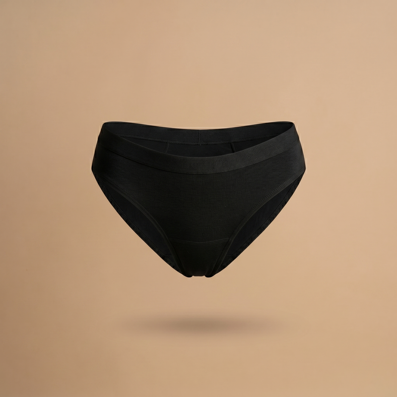 Floena Leakproof Everyday Bamboo Bikini — črne bambusove menstrualne hlačke za vsak dan