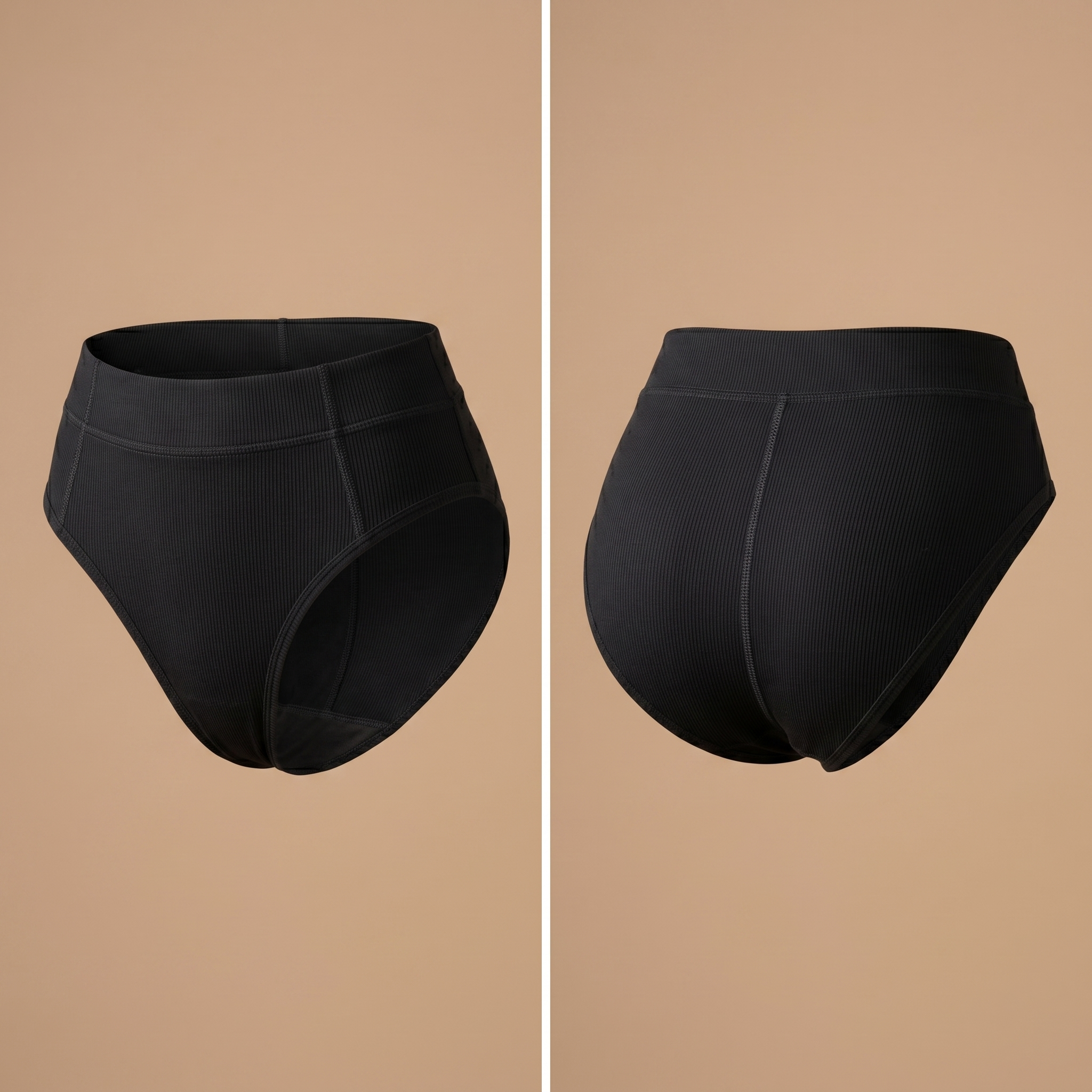 Floena Leakproof Ribbed High Waist Brief — črne rebraste menstrualne hlačke z visokim pasom