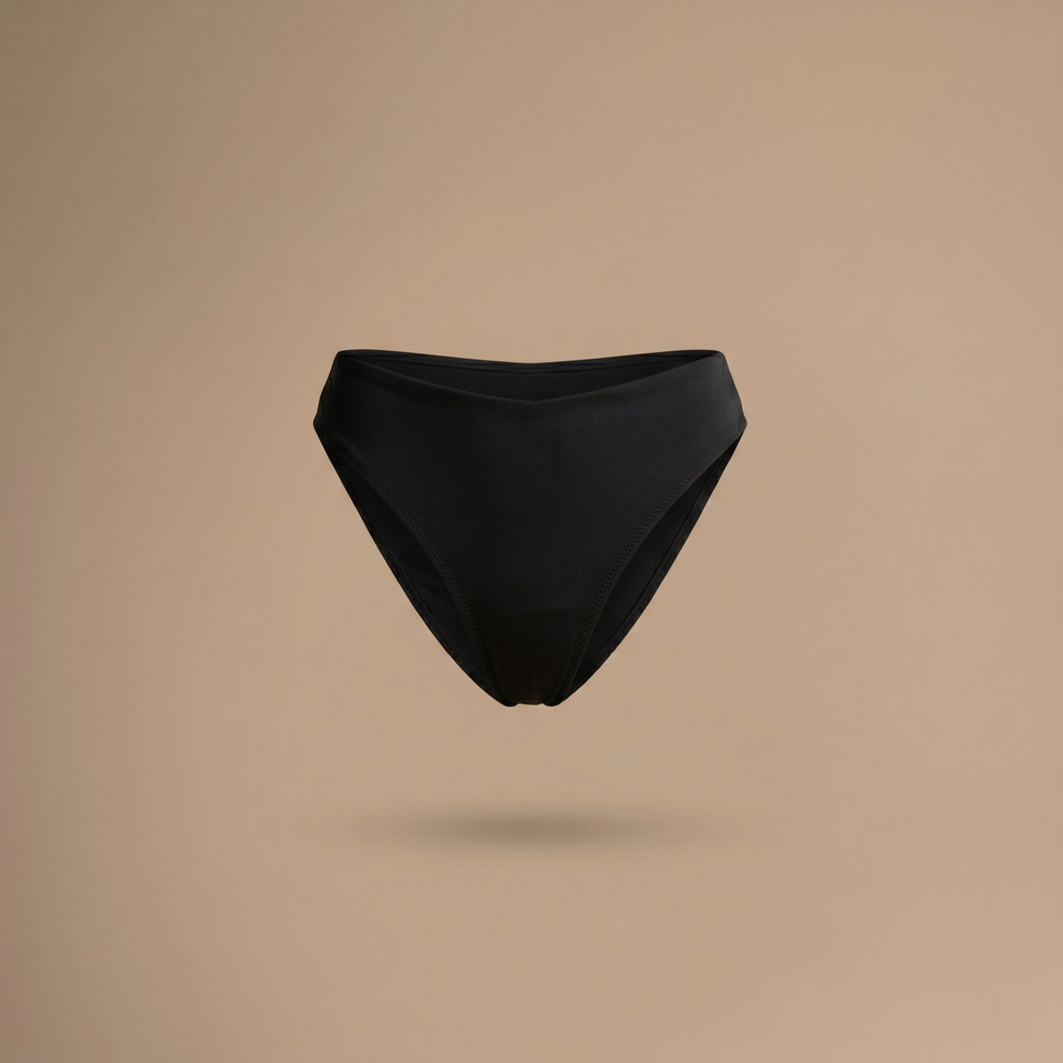 Floena Leakproof Period Swim Bikini Bottom — črne menstrualne kopalke, bikini spodnji del