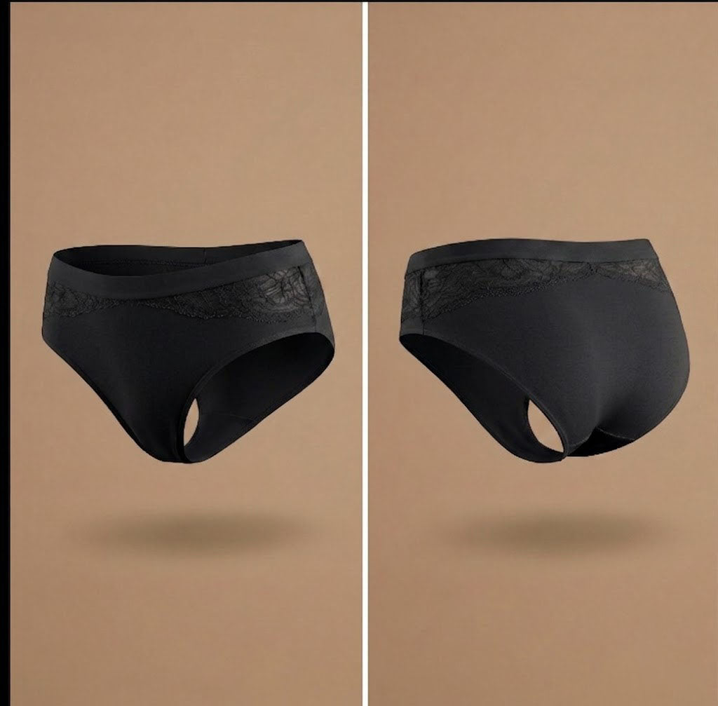 Floena Leakproof Bamboo Lace Brief — črne čipkaste menstrualne hlačke iz bambusa