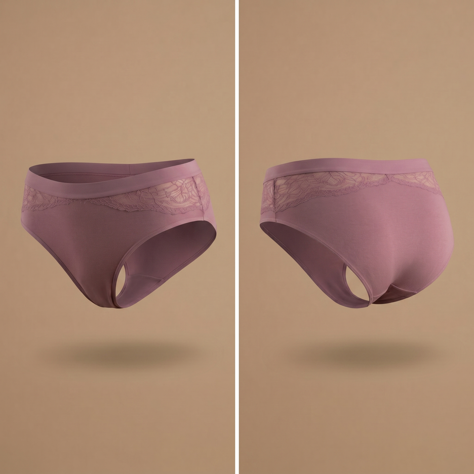 Floena Leakproof Bamboo Lace Brief — lila bambusove čipkaste menstrualne hlačke