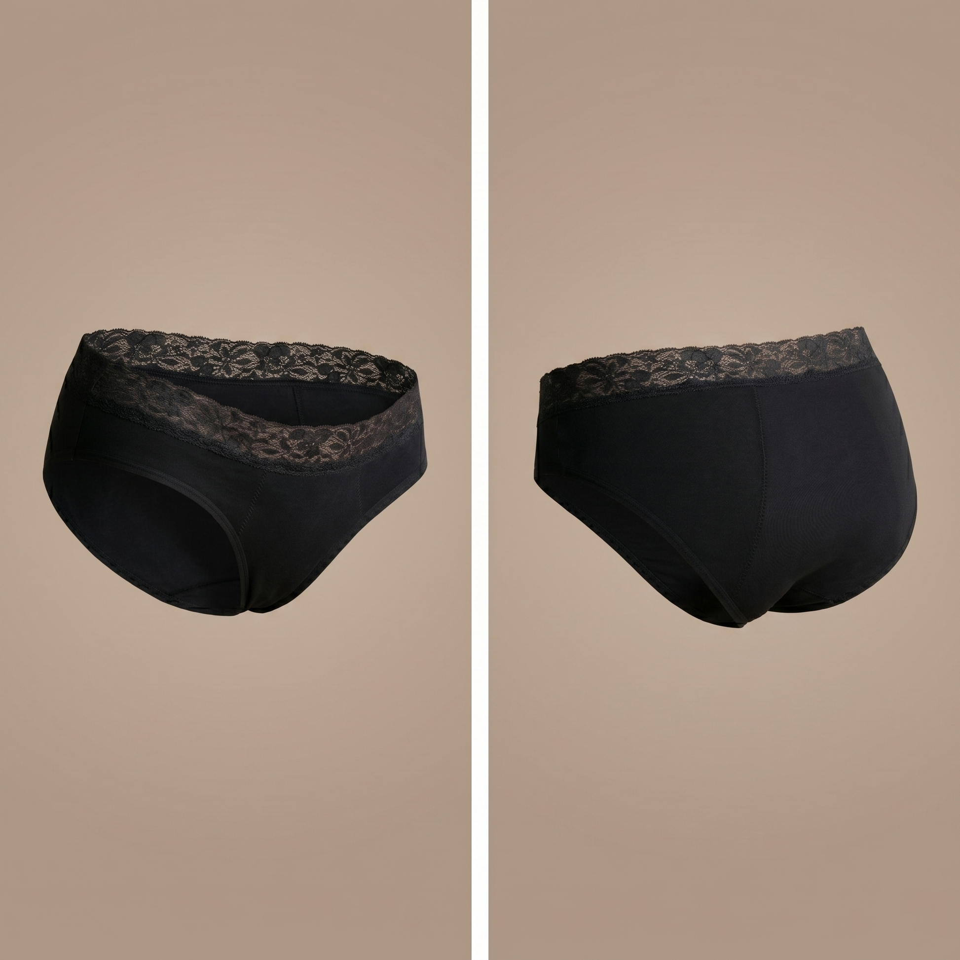 Floena Leakproof Comfort Brief — črne čipkaste menstrualne hlačke za močne dni