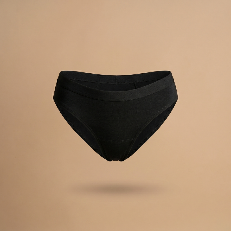 Floena Leakproof Everyday Bamboo Bikini — črne bambusove menstrualne hlačke za vsak dan