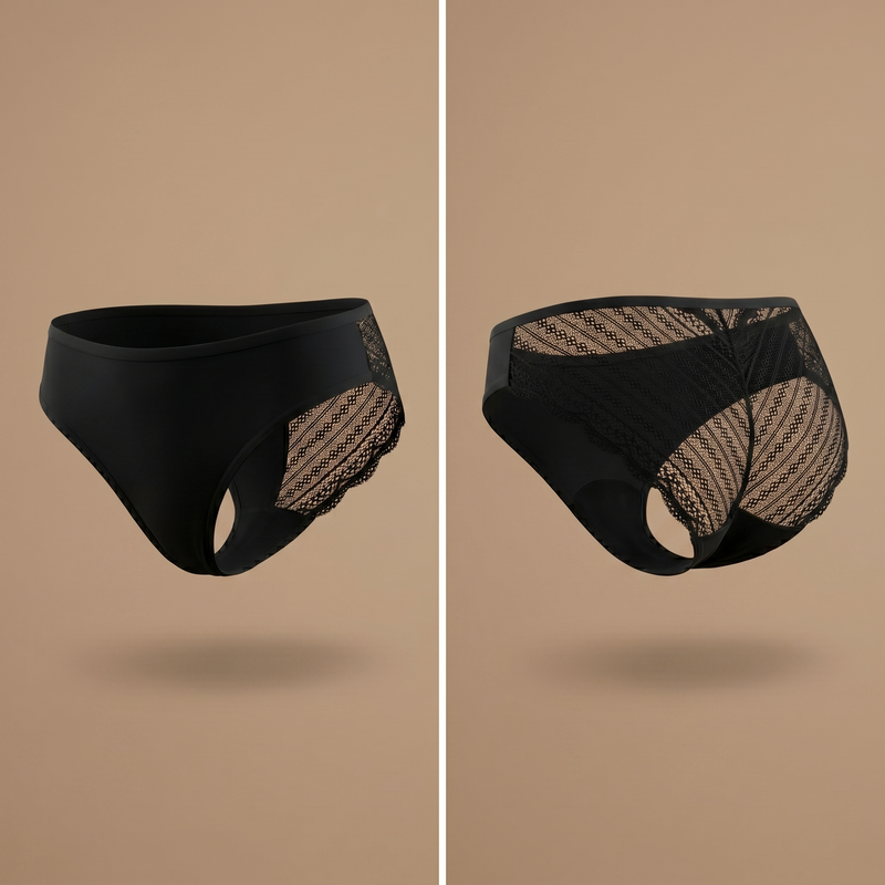 Floena Leakproof Lace Bikini — črne čipkaste menstrualne bikini hlačke