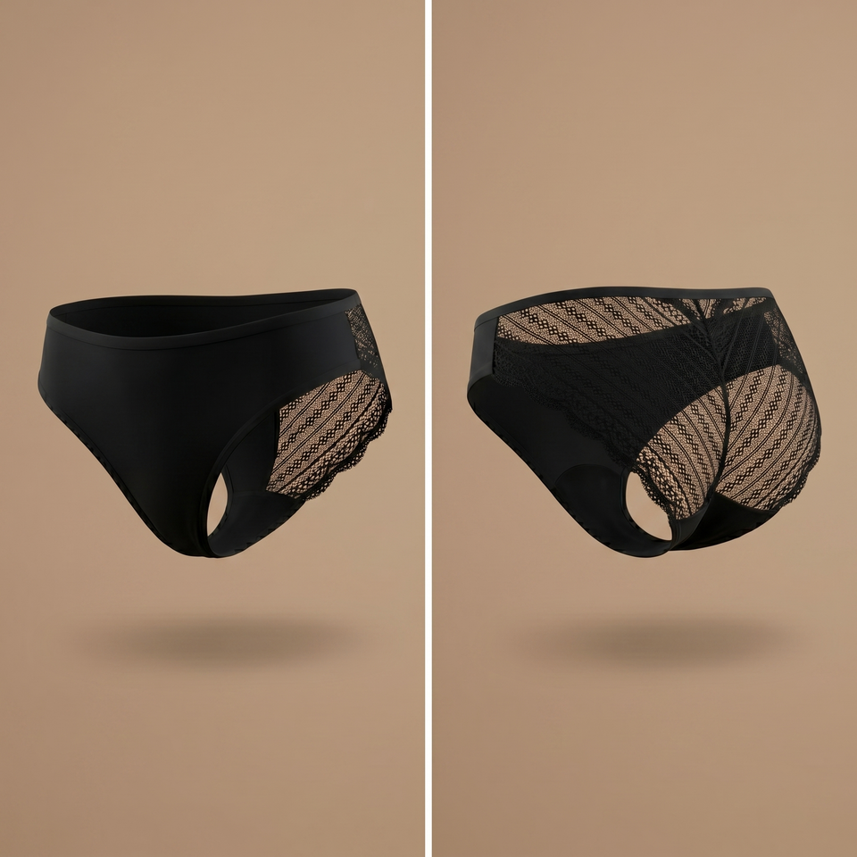 Floena Leakproof Lace Bikini — črne čipkaste menstrualne bikini hlačke