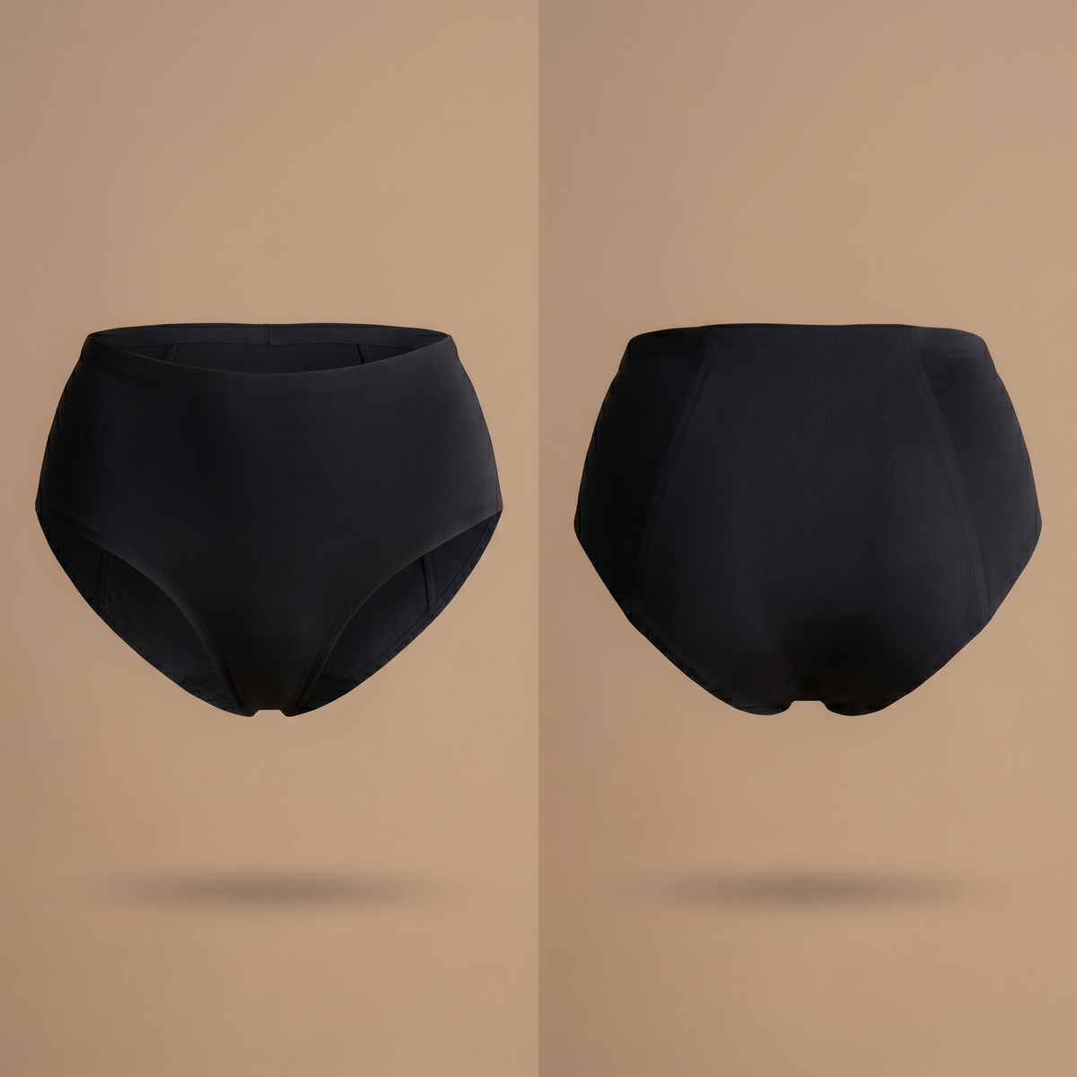 Floena Leakproof Seamless High Waist Brief — črne brezšivne visoko pasne menstrualne hlačke