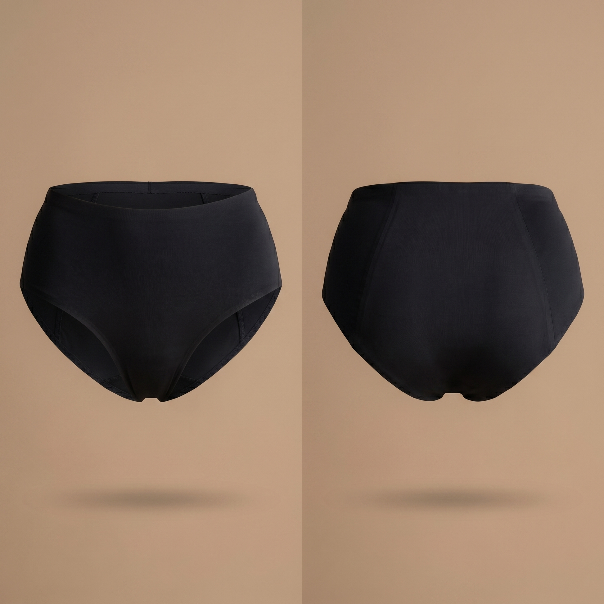 Floena Leakproof Seamless High Waist Brief — črne brezšivne visoko pasne menstrualne hlačke