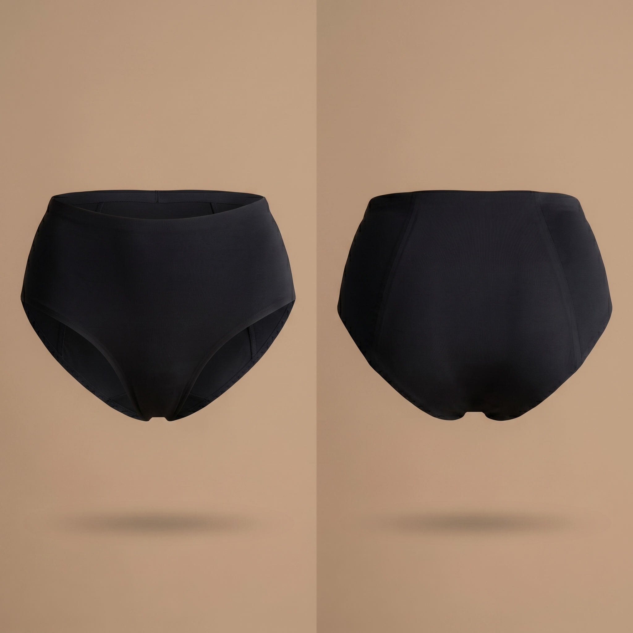 Floena Leakproof Seamless High Waist Brief — črne brezšivne visoko pasne menstrualne hlačke