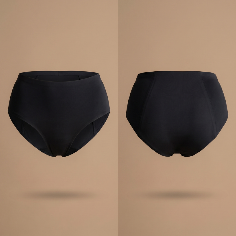 Floena Leakproof Seamless High Waist Brief — črne brezšivne visoko pasne menstrualne hlačke